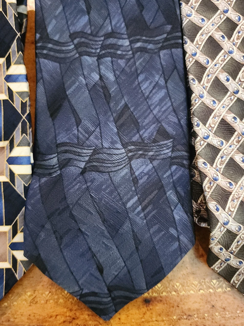 3pc HONORS 100% Silk Men’s Tie Lot Made in USA Navy Geometric Neckties
